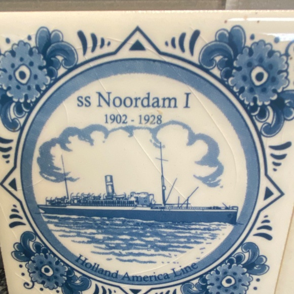 2 Pc HOLLAND AMERICA Porcelain Drink Coasters ss Noordam I, ss Zaandam I - Picture 2 of 11